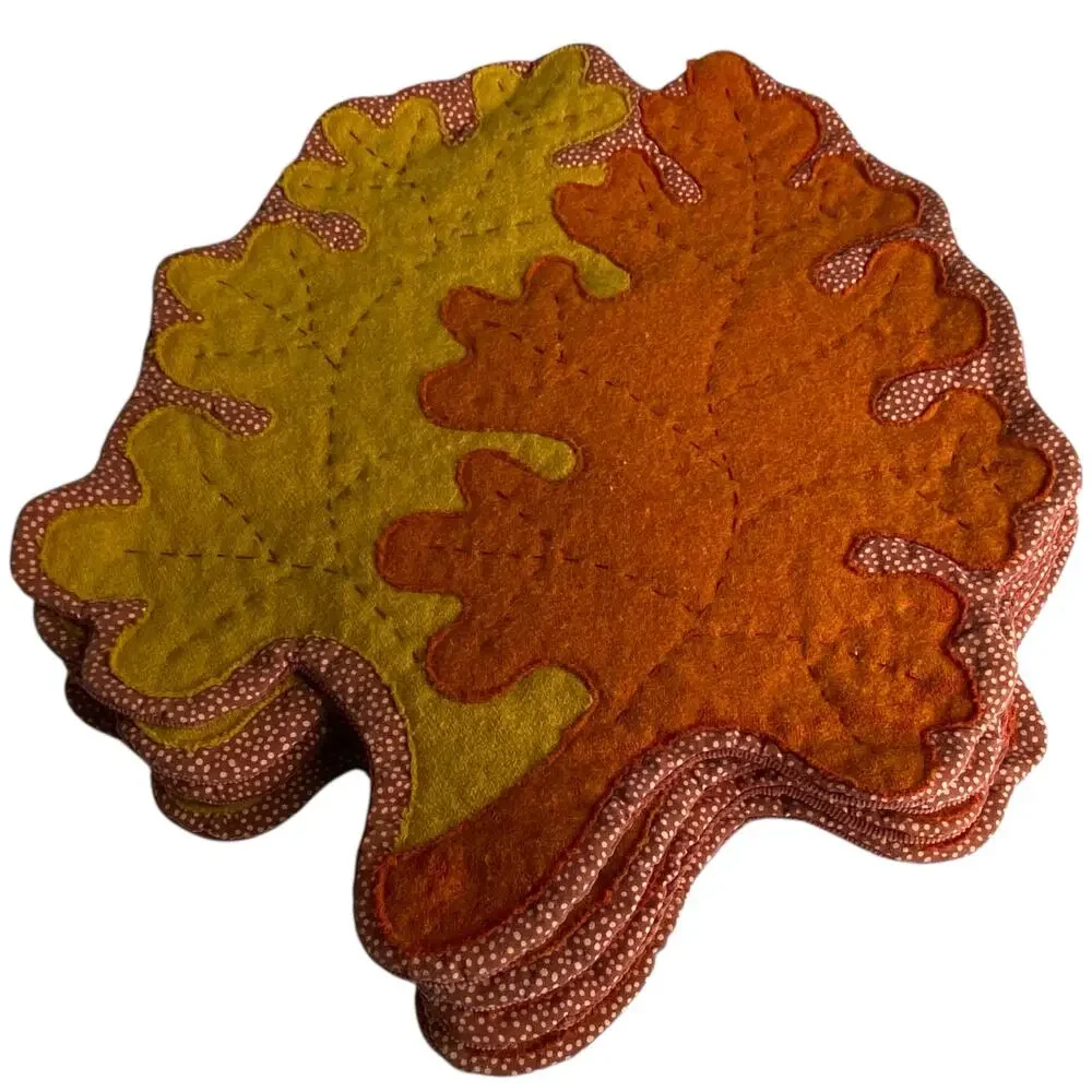 Quilted Leaf Placemat Set of 4 Orange Autumn Fall Table 16x13 Thanksgiving Boho